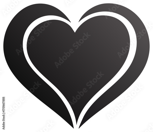 Black gradient heart icon with stylized outline for love and romance symbol