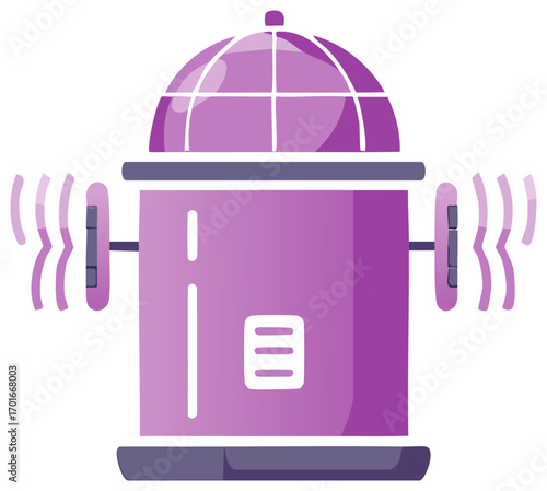 Modern smart home device emitting wireless signals. Futuristic internet of things appliance icon with gradient purple colors.