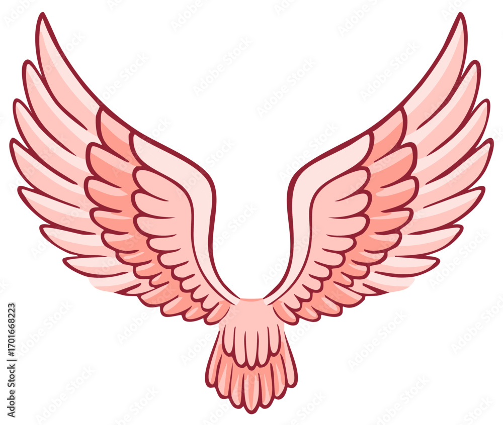 Obraz premium Pink Angel Wings in Cartoon Style, Symbol of Freedom and Hope, Vector Illustration