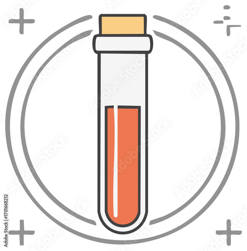 Laboratory test tube with orange liquid and cork stopper science icon illustration