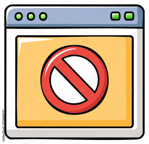 Cartoon prohibition sign in a computer window