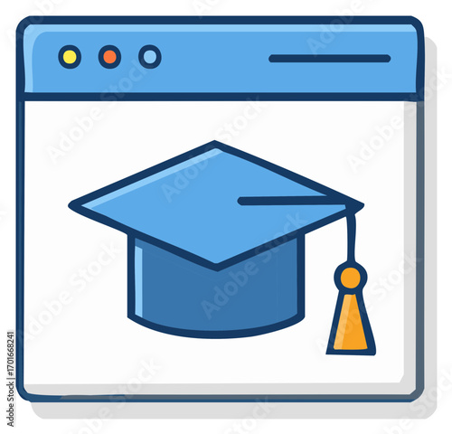 Online Education Concept Illustration - Web Browser with Graduation Cap