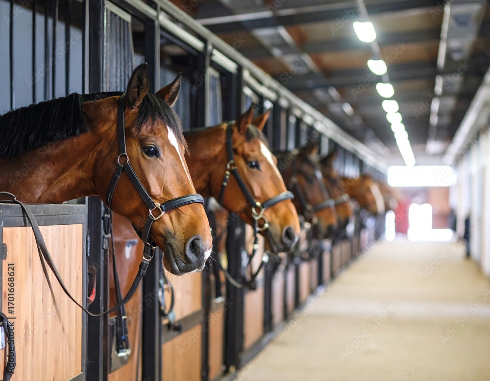 Fototapeta premium Horses in a stable row