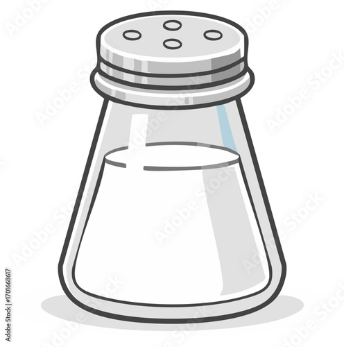 Clear glass salt shaker with a silver lid featuring multiple holes for dispensing seasoning
