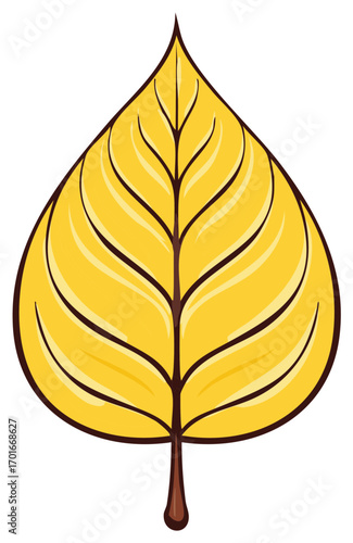 Golden yellow heart shaped autumn leaf illustration with detailed brown veins