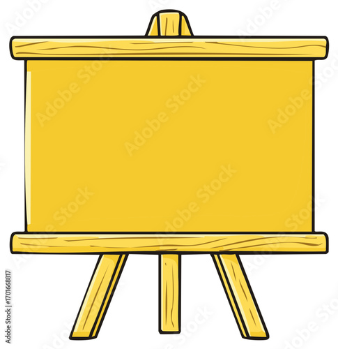Cartoon Style Yellow Easel Stand Graphic Element Design Object Display Mock Up, Copy Space, Message Board