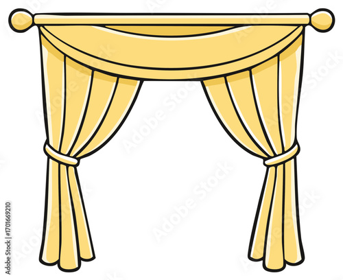 Cartoon Golden Decorative Curtains with Swag and Ties for Theater Design