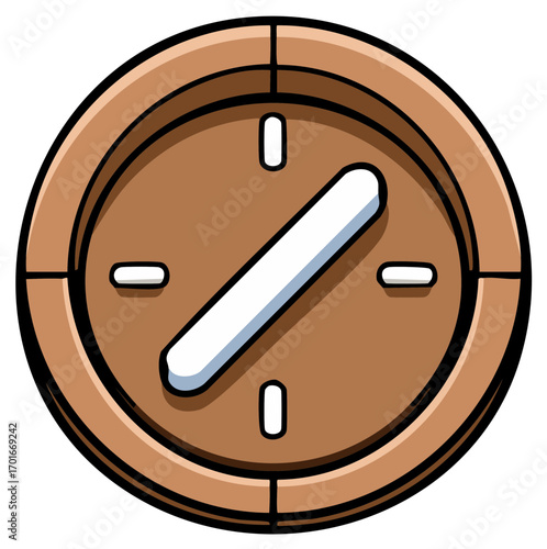 Cartoon compass design with a brown casing and a white indicator on a white background