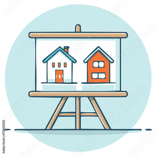Property Comparison Chart Two Houses on Presentation Board Real Estate Decisions Concept