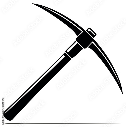 Black and White Graphic of a Mining Pickaxe Tool for Extraction, Quarrying, or Historical Mining