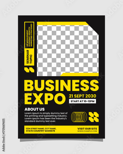 Yellow and Black Vertical Portrait Flyer or Poster Template for Business Expo seminar