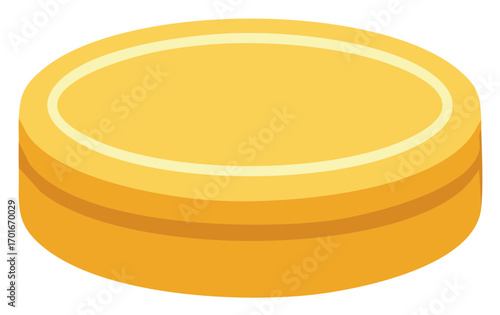 Isometric illustration of a golden coin, flat design, financial concept.