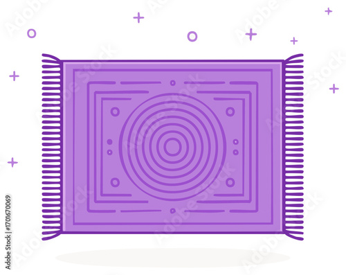 Purple Decorative Rug with Geometric Pattern and Fringes Illustration