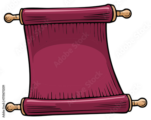Illustrated vintage scroll parchment with a maroon background