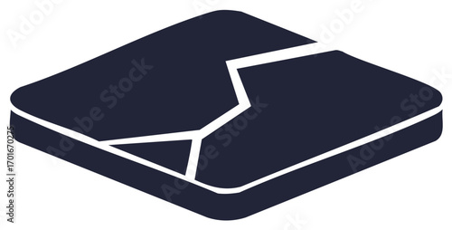 Dark Rectangular Isometric Object Cracked Apart Graphic Illustration