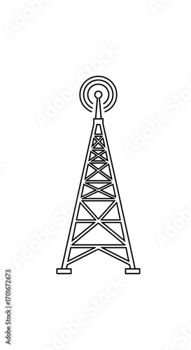 Gray communication tower stands against a white background.