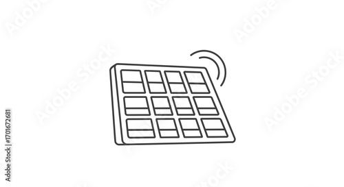 Line drawing of a waffle with radiating lines indicating heat or aroma.