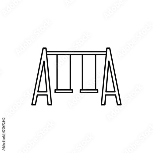 Line art illustration of a swing set with two swings on white background.