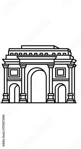 Illustration of a triumphal arch with detailed architectural features on a white background.