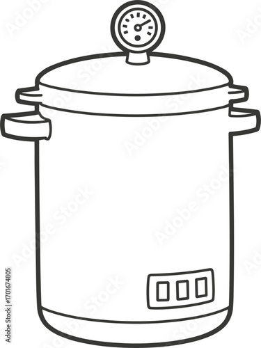 Line Drawing of a Pressure Cooker with a Pressure Gauge cooking pot kitchen appliance