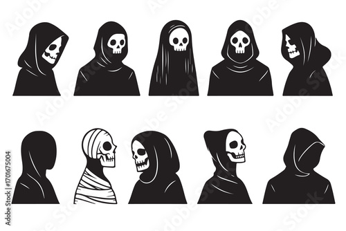 Black and white grim reaper skull figures collection