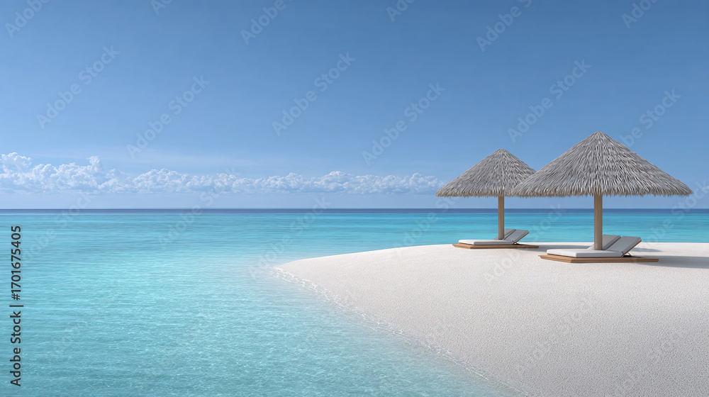 Fototapeta premium Serene Beach Paradise with Sun Umbrellas