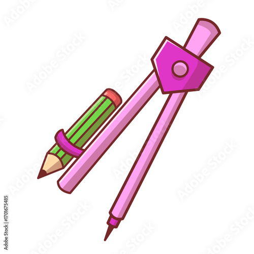 pink compass with pencil and eraser for school and drawing