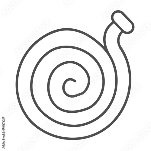 Hose for irrigation with water thin line icon, spring season concept. Vector graphics. Water hose, gardening sign on white background, outline style icon for mobile or web design.