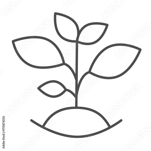 Plant in hole with soil thin line icon, spring season concept. Vector graphics. Sprout in ground, gardening sign on white background, outline style icon for mobile or web design.
