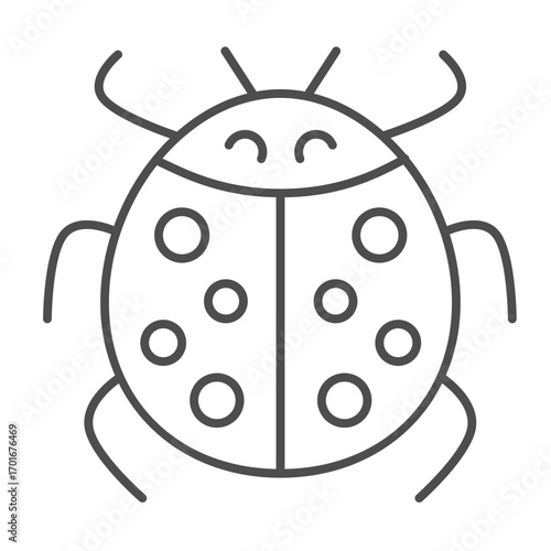 Ladybug beetle with wings thin line icon, spring season concept. Vector graphics. Flying bug, insect sign on white background, outline style icon for mobile or web design.