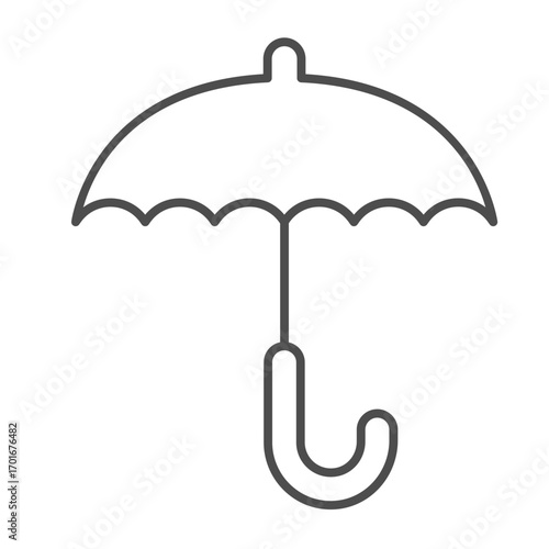 Umbrella with handle thin line icon, spring season concept. Vector graphics. Parasol with hook for hand, weather sign on white background, outline style icon for mobile or web design.