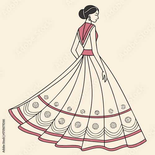 Woman in a gown, displaying a flowing and elegant design