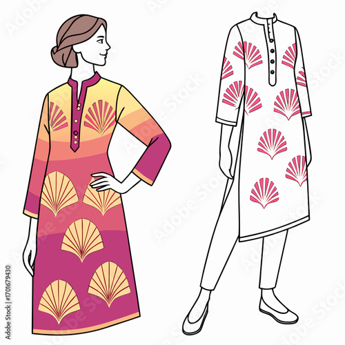 Stylish kurta designs with shell pattern
