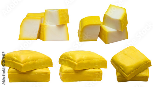 Photography Raw Soft Yellow Tofu Block Isolated on Transparent Background