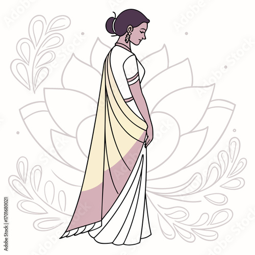 Elegant woman in a saree with a lotus flower