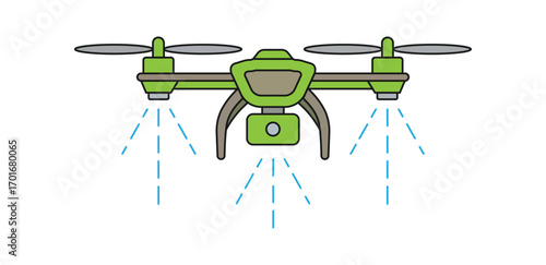 Drone spraying pesticide isolated on white background flat icon