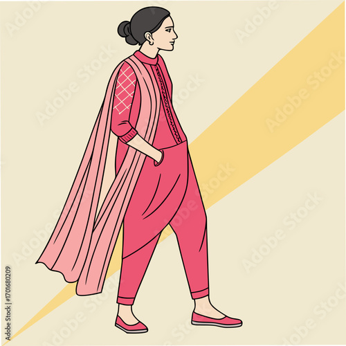 Contemporary woman in a salwar kameez, blending tradition with modern style