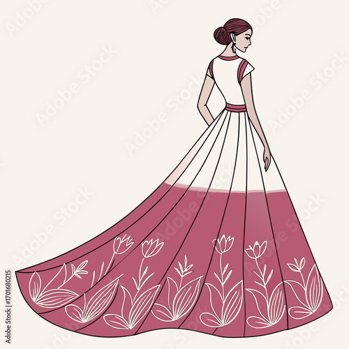 Charming woman in a long dress with floral print