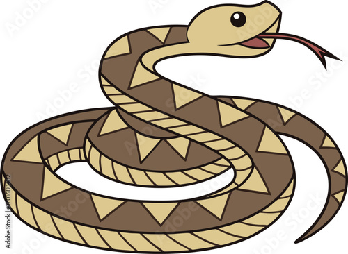 Vector art of cartoon illustration of a coiled rattlesnake with a forked tongue sticking out