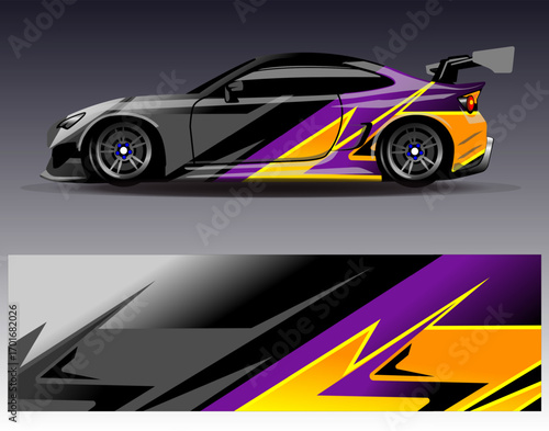 Car wrap design vector. Graphic abstract stripe racing background designs for vehicle, rally, race, adventure and car racing livery