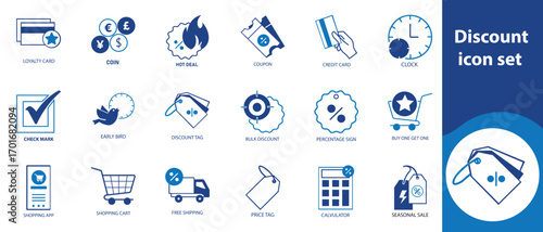 Discount icon set, bell, envelope, flying, letter, lucky, certificate, box, bow, media, alert, interest, free, gift, social, present, symbol, bonus, offer, credit, vector, icon and more