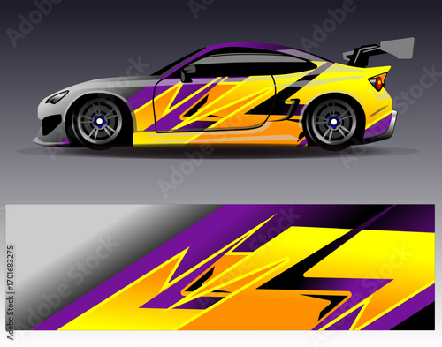 Car wrap design vector. Graphic abstract stripe racing background designs for vehicle, rally, race, adventure and car racing livery