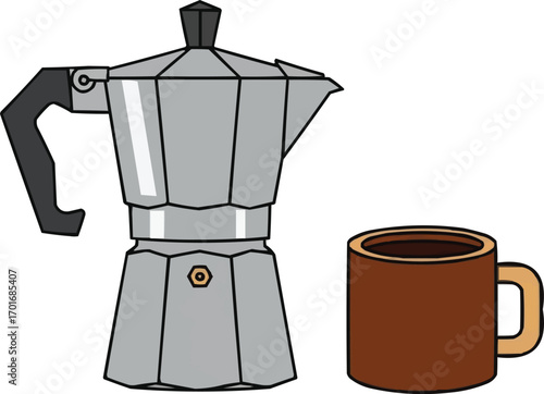 Flat Vector Moka Coffee Pot and Mug Duo Minimal Illustration