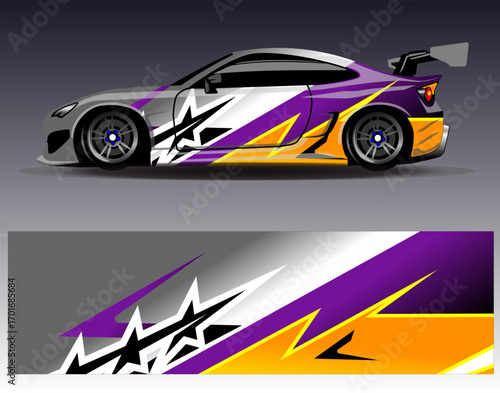 Car wrap design vector. Graphic abstract stripe racing background designs for vehicle, rally, race, adventure and car racing livery