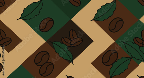 Flat Vector Coffee Beans Pattern Background Minimal Illustration
