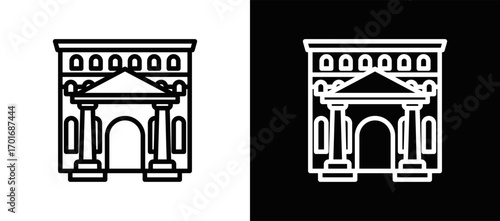 Historical Building Icon In Black And White Filled Style