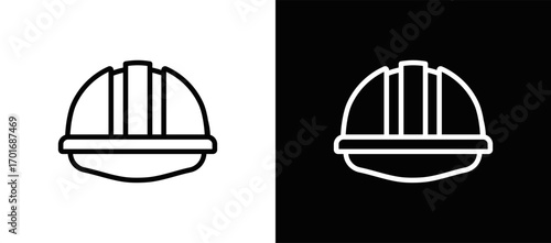 Construction Helmet Icon In Black And White Filled Style