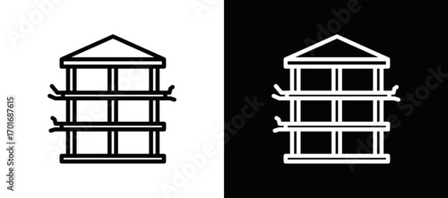 Structural Framework Icon In Black And White Filled Style