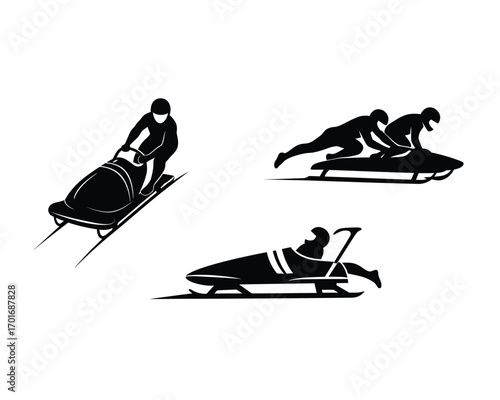 Dynamic silhouettes of bobsled athletes in action during a winter olympic sport competition