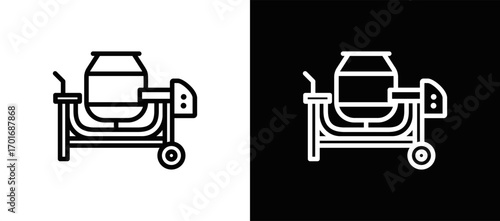 Concrete Mixer Icon In Black And White Filled Style